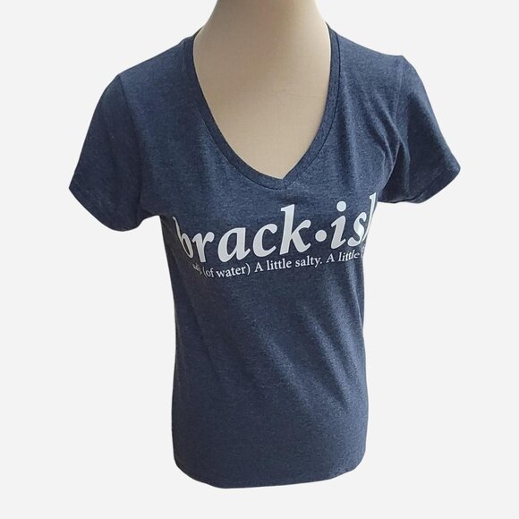 Brackish Life Women’s size XS Heather navy graphic v-neck tee. *no tags - Picture 2 of 4